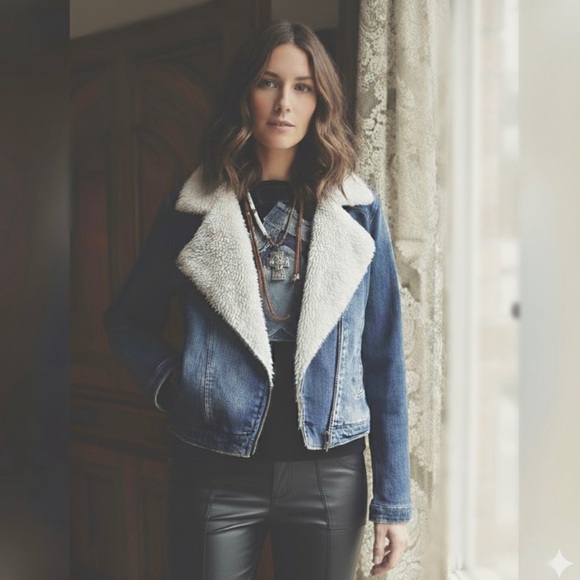 Moto Jacket Denim faux fur - Picture 2 of 9